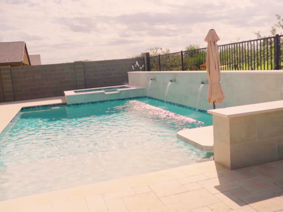 Completed pool and raised spa